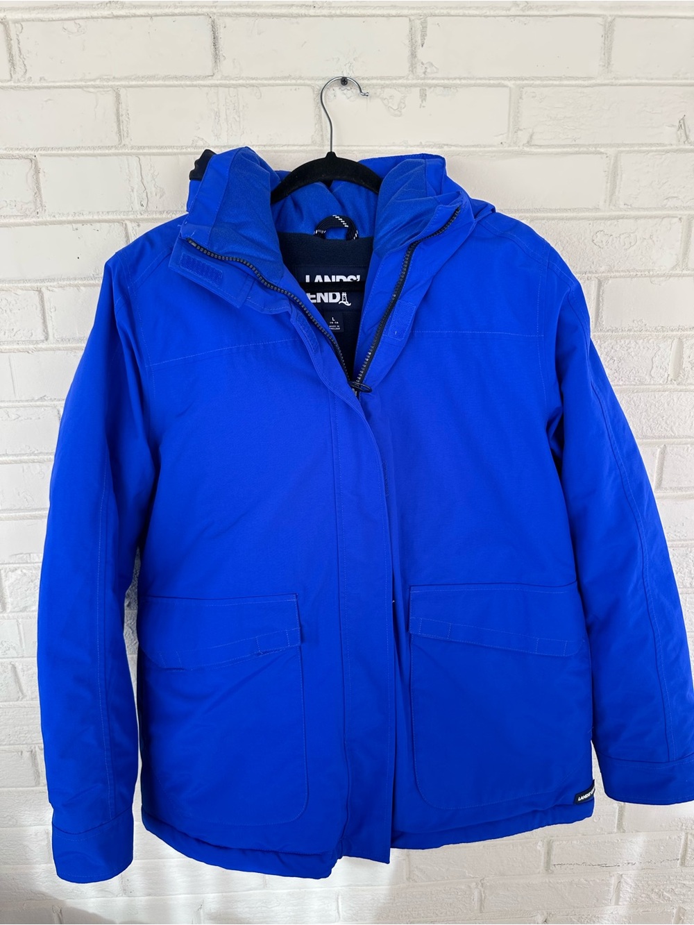Lands’ End Royal Blue Squall Jacket Women’s L Parka Hooded Gorpcore Utility